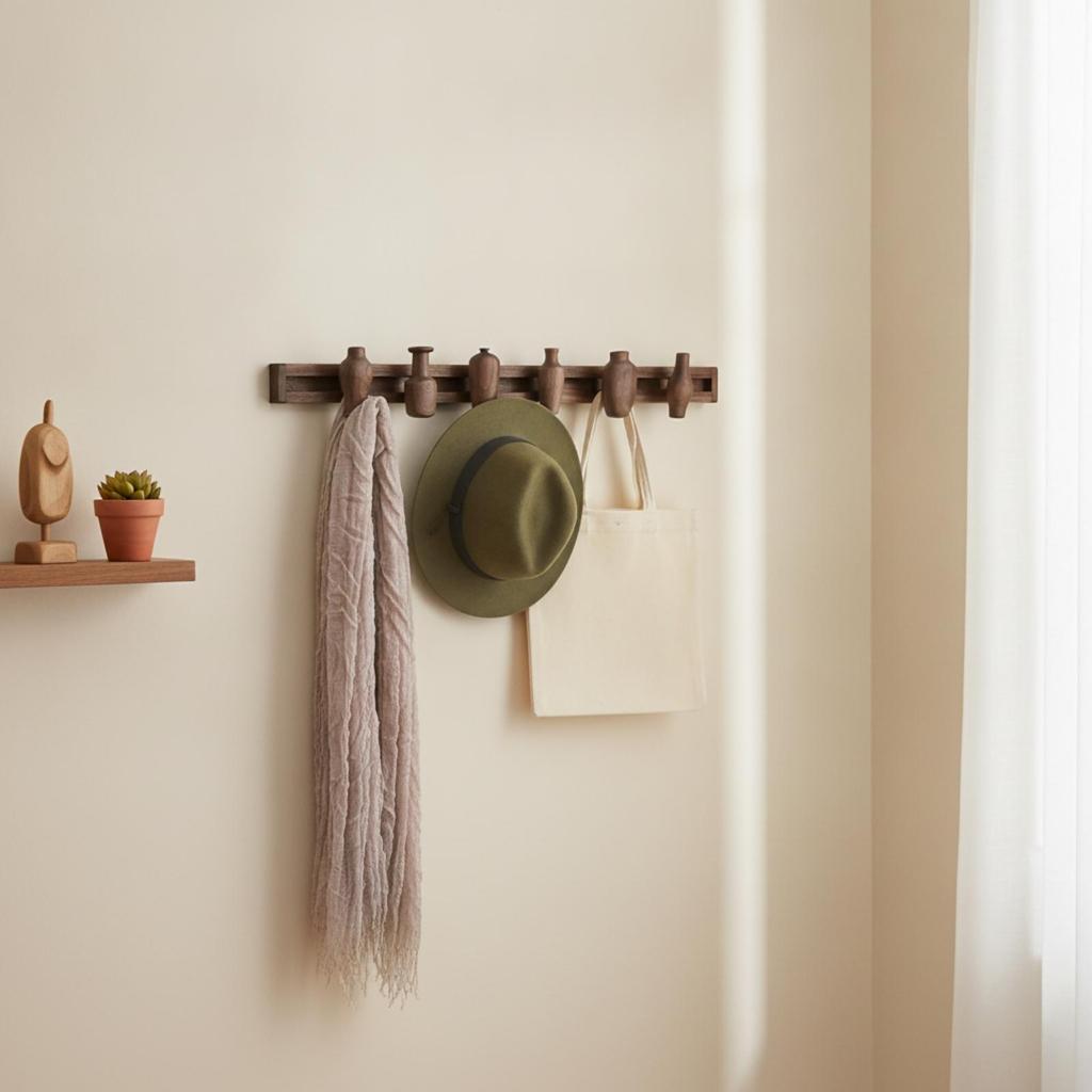 Coat Hook Rail with Sliding Hooks Decorative Wall Stylish for Entryway