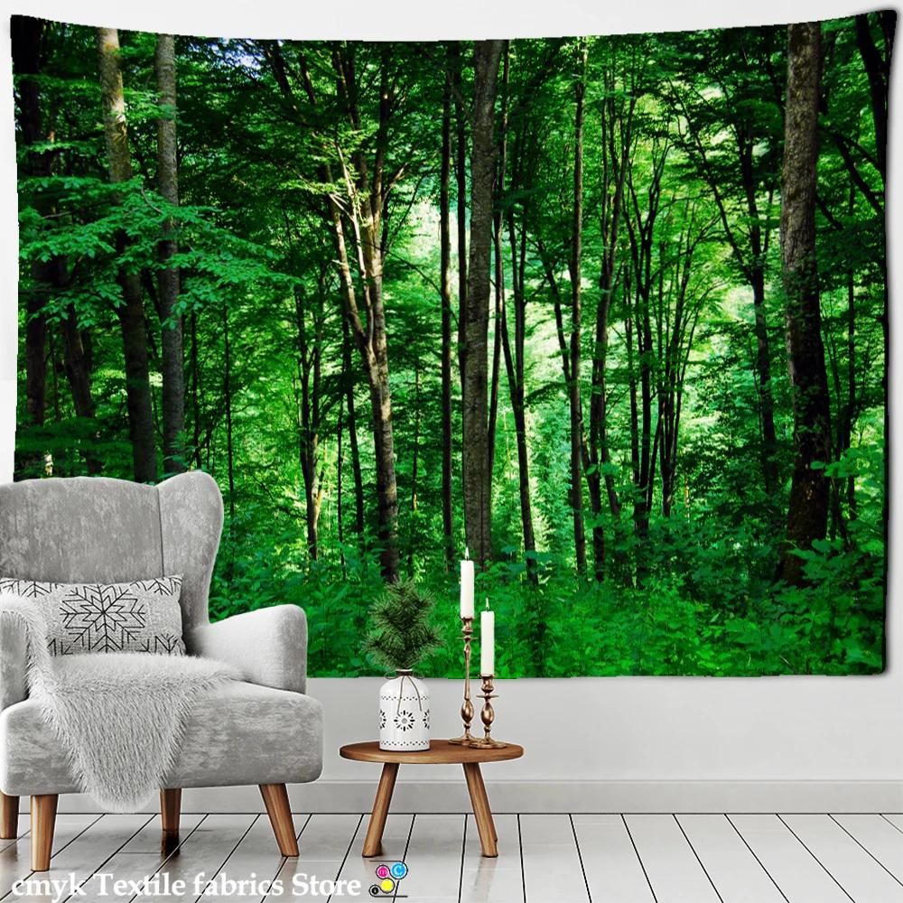Blue Sky And Forest Tapestry Wall Hanging Nature Scenery Boho Style Tropical Plants Home Art Background Cloth Decor