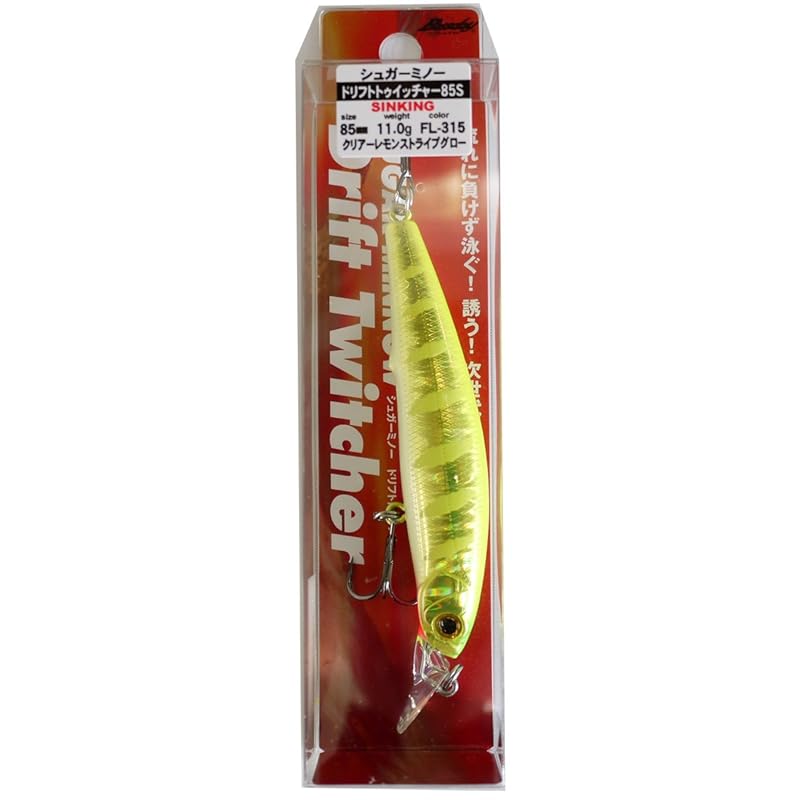 

Bassday lure Drift Twitcher 85S FL315 clear lemon stripe.