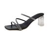 French high-heeled slippers women's summer outer wear 2025 new rhinestone small fragrant wind transparent word with thick heel crystal sandals