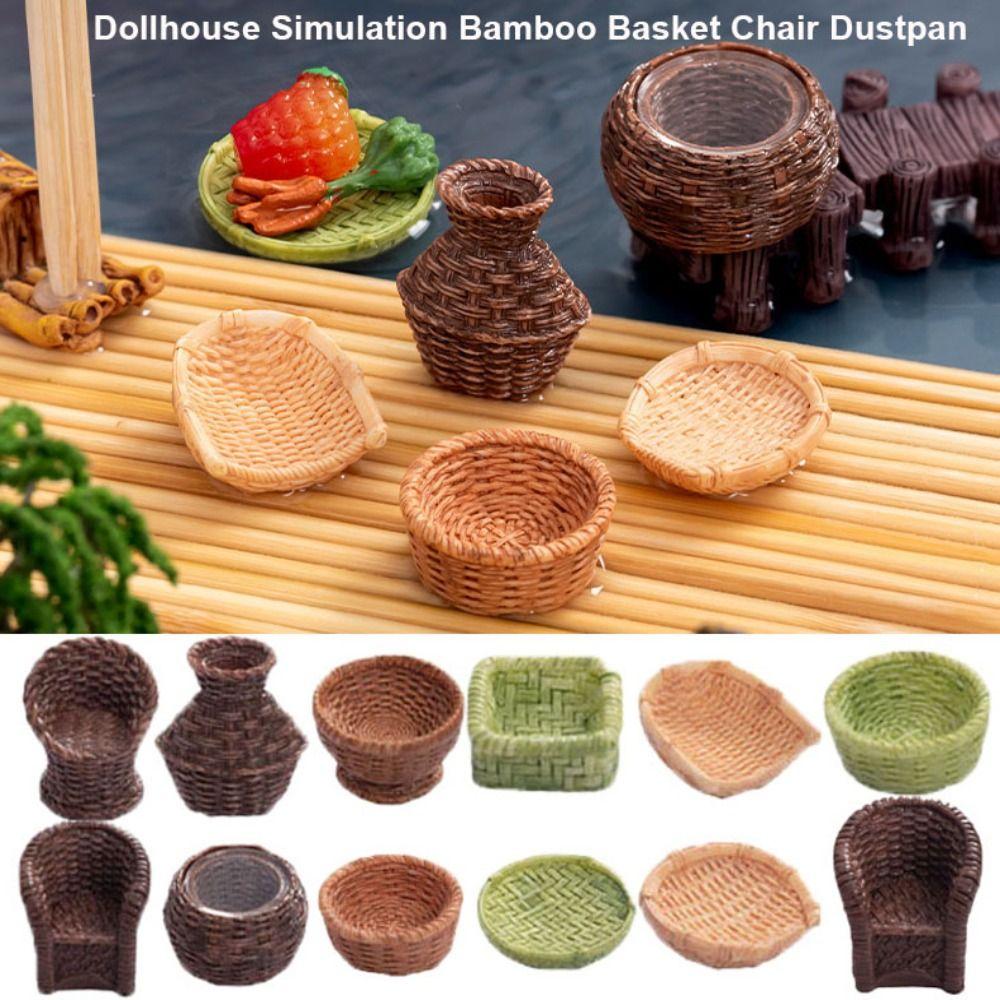 2pcs 2-4cm Bamboo Basket Chair Dustpan Dollhouse Simulation Decoration  Dolls House Accessories