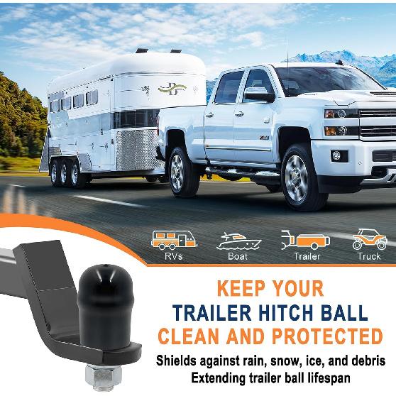 21811 Trailer Hitch Ball Cover, 2-5/16 Inch Black Rubber Hitch Ball Protector Cap, Heavy Duty Waterproof Dustproof Tow Ball Cover for RV, Trailer,