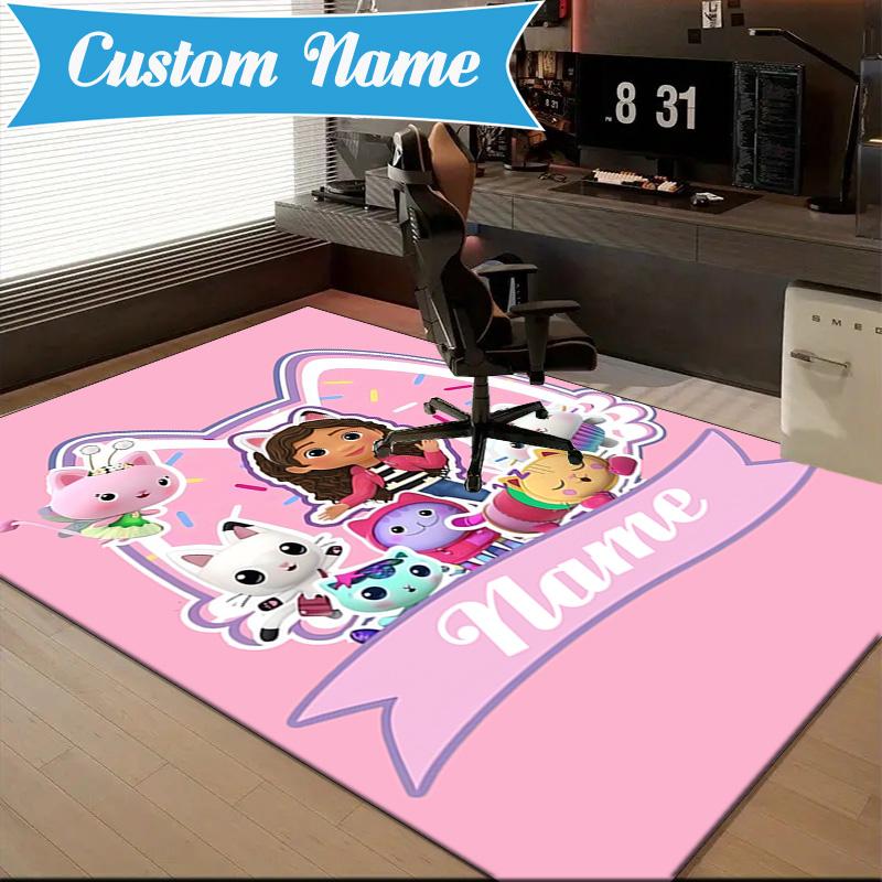 Custom Name Kitty Dollhouse Adventure Rug Game Carpet, Floor Mat for Bedroom Living Room Entryway Rug, Home Decor Idea Gift for Christmas birthday