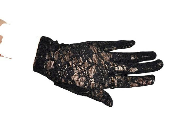 Cienkie koronkowe rękawiczki ślubne na lato – ochrona przed słońcem, model pięciopalczasty, dostępne w kolorze czerwonym, czarnym i białym.