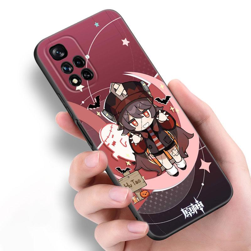 Hu Tao Genshin Impact Black Silicone Phone Case For Xiaomi POCO X3 X4 NFC F5 M3 M4 M6 X5 X6 Pro F3 F4 GT 5G C55 C65 M5