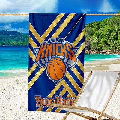 Serviette de plage personnalisée avec nom, Serviette de plage logo Knicks, Microfibre douce, Cadeau pour elle/lui, Anniversaire, pour piscine, plage, voyage, Cadeaux pour fans