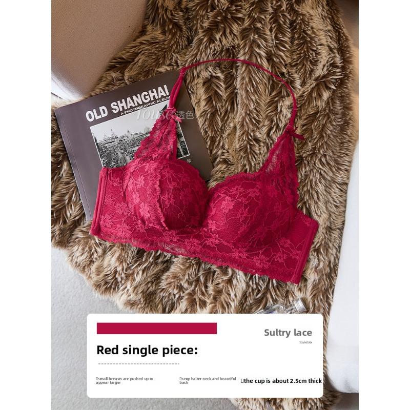 Female Summer Sexy Lace Hang Neck Small Chest Gathers Gathers The Pair Breast To Prevent Drooping Beauty Back Underwear