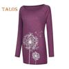 Tunique grande taille pour femme, imprimé pissenlit, chemise longue, col ras du cou, manches longues, pull-over, chemisier décontracté, coupe ample, pour le travail et la vie quotidienne