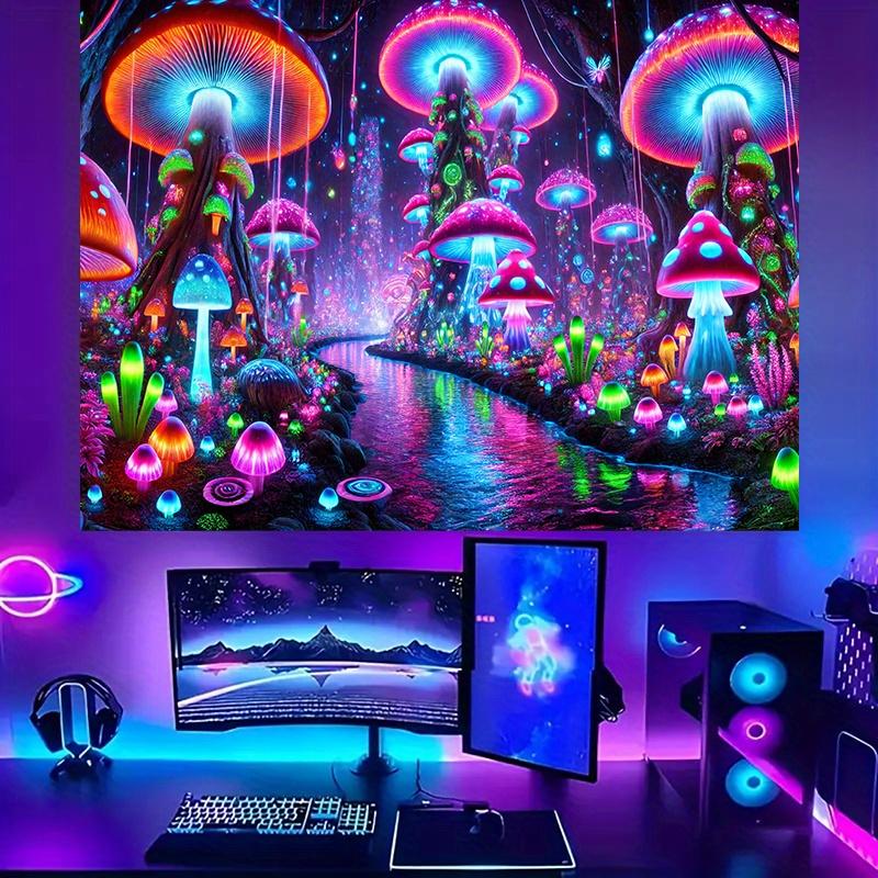 VIKAMA Neon Glow Mushroom Forest Tapestry Dreamy Bedroom Bohemian Style Living Room Wall Hanging Room Decor
