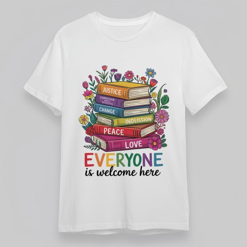 

Women s Plus Size Soft Trend Classic T-Shirt Book Stack Bloom Justice Theme Tee 2XL