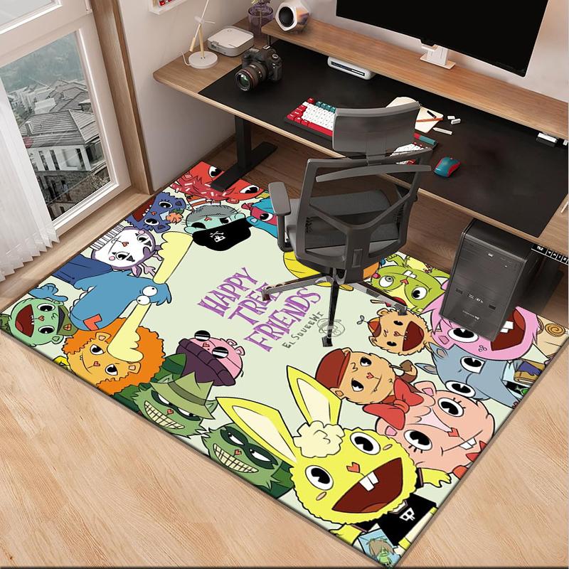 Happy Tree Friends Anniversary Office Rug Chair Mat, Game Carpet, Suitable for Front Door, Bedroom, Living Room, Desk, Holiday Gift