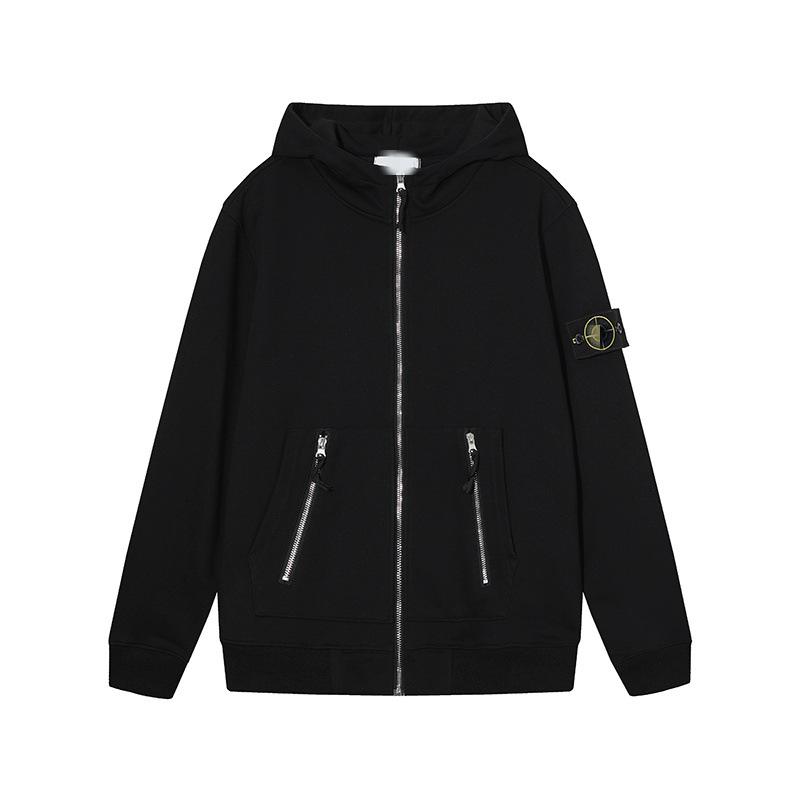 STONE Classic Solid Color Hooded Long-Sleeve Unisex Jacket with Badge – Trendy Island Style for Couples