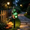 Whimsical Witch Hat Figurine Solar Cauldron Garden Stake Light, Resin Halloween Glowing Pathway Unique Pumpkin Pattern Decor Lamp, Waterproof Outdoor