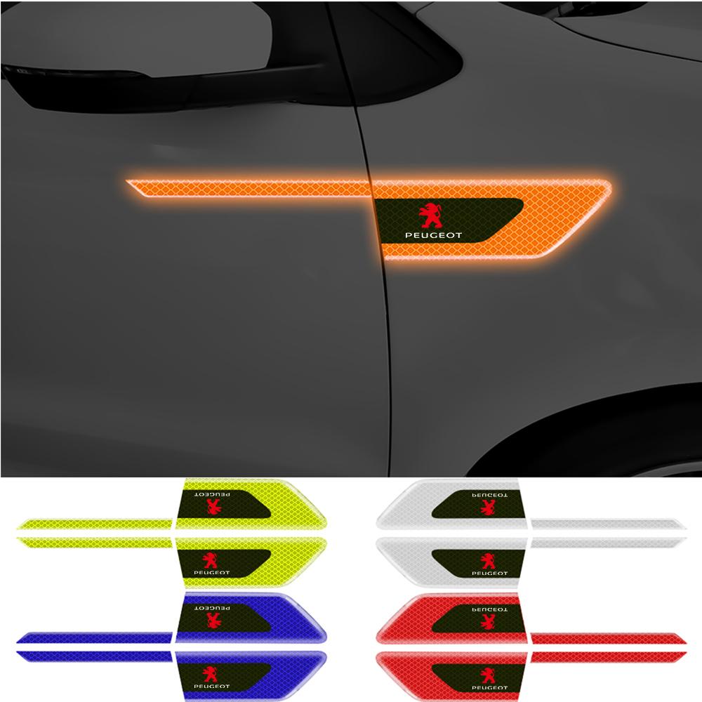 2Pcs Car Door Safety Warning Reflective Mark 3D Sticker Auto Accessories For Peugeot 208 308 207 b 107 508 607 106 406 407 307 206