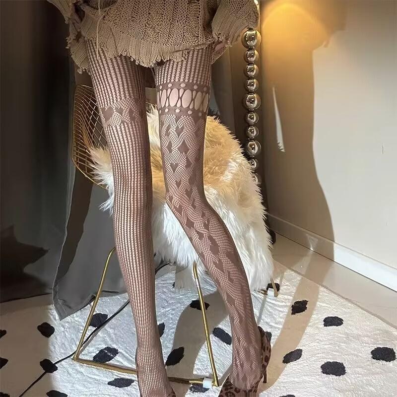 Collant sexy a rete da donna con fiori gotici traforati, colore rosso vino, alla moda, calze JK per ragazze hot, leggings hipster ad alta elasticità