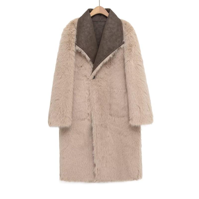 Womens Double-Sided Reversible Faux Fur Coat Winter Oversized Streetwear Long Trench Jacket