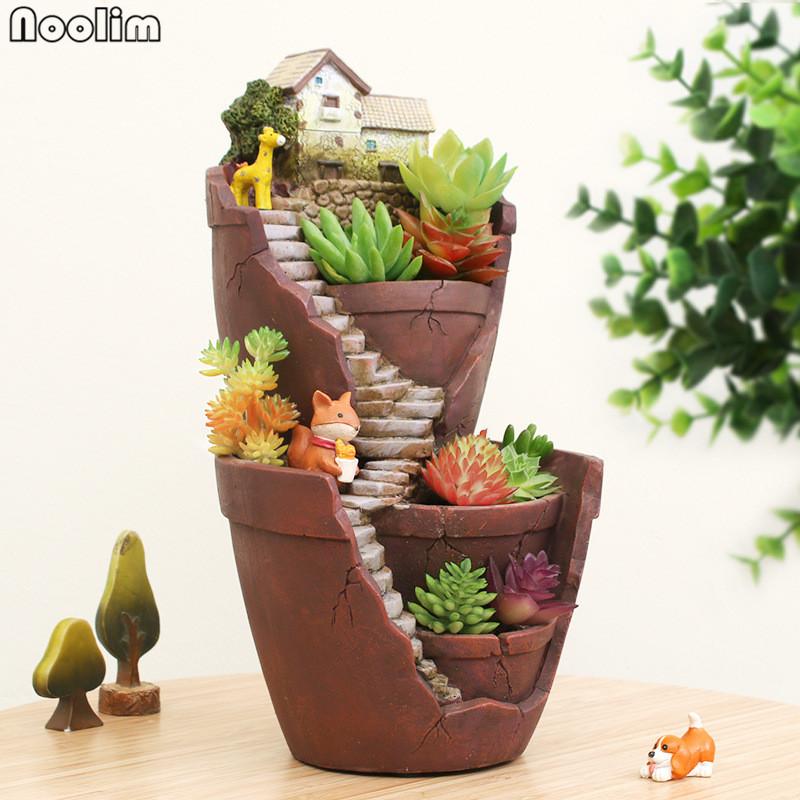 NooLim Resin Succulent Flower Pot – Mini Bonsai Planter for Garden & Home Decoration