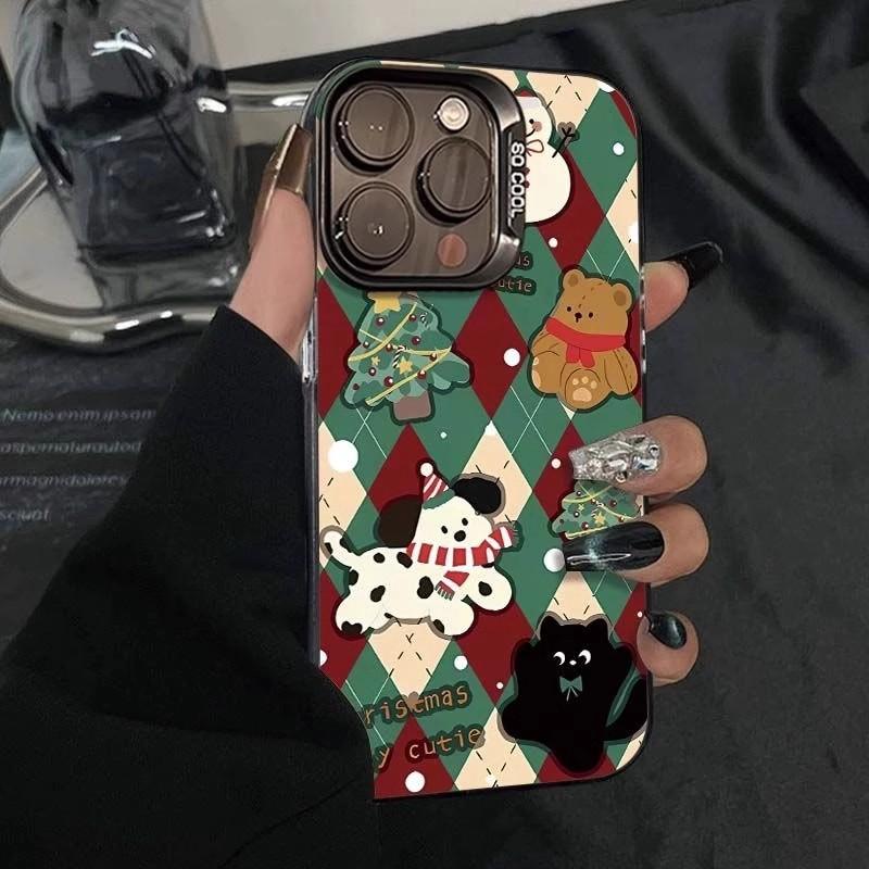 Christmas Dogs Are Suitable for Apple 16promax Colored Silver 14PLUS Anti-drop Mobile Phone Case 13 Couples 12 Autumn and Winter 11