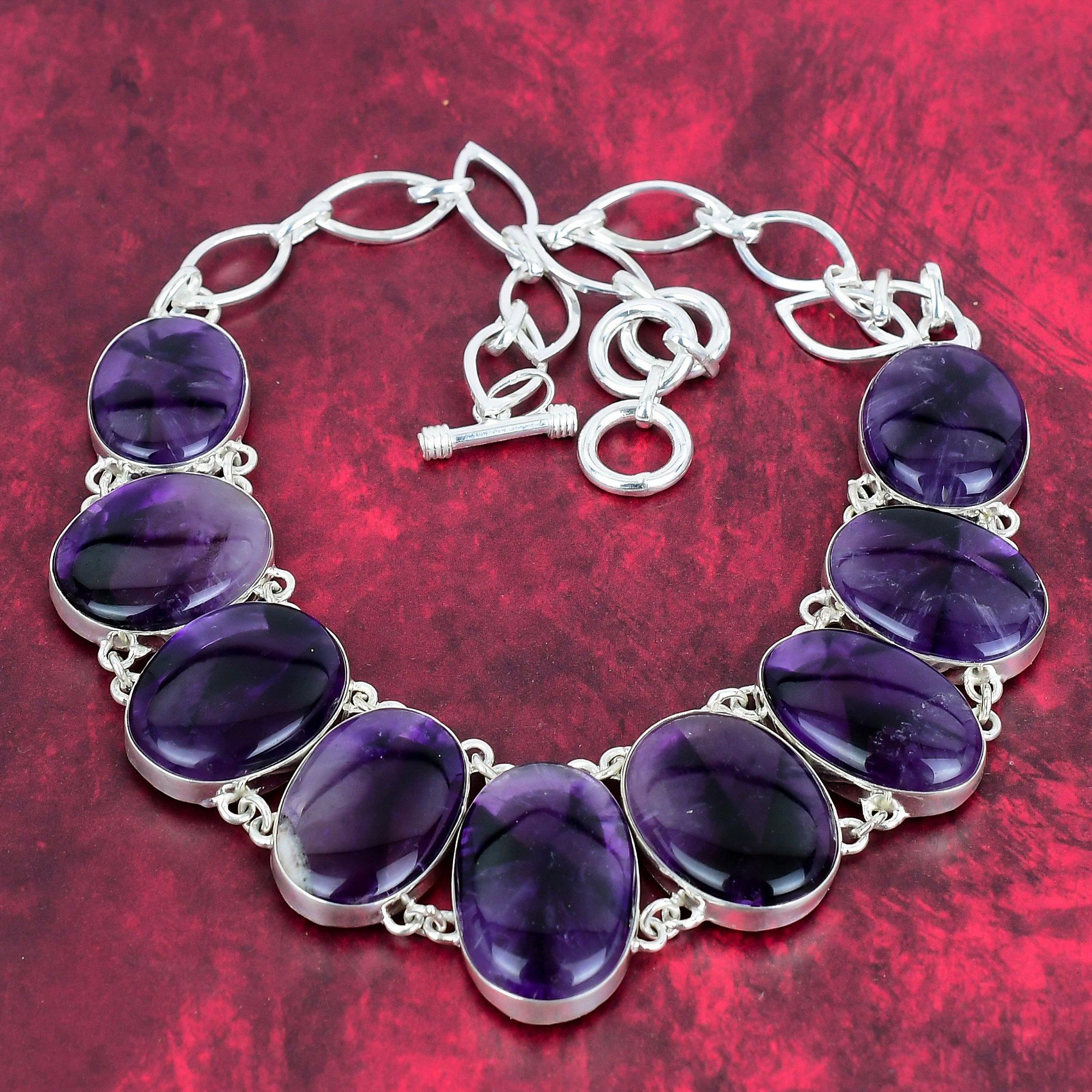 

Натуральный звездчатый аметист, драгоценный камень ручной работы, стерлинговое серебро 925 пробы, удивительное ожерелье, подарок на день рождения 18 Inches With Adjustable фиолетовый