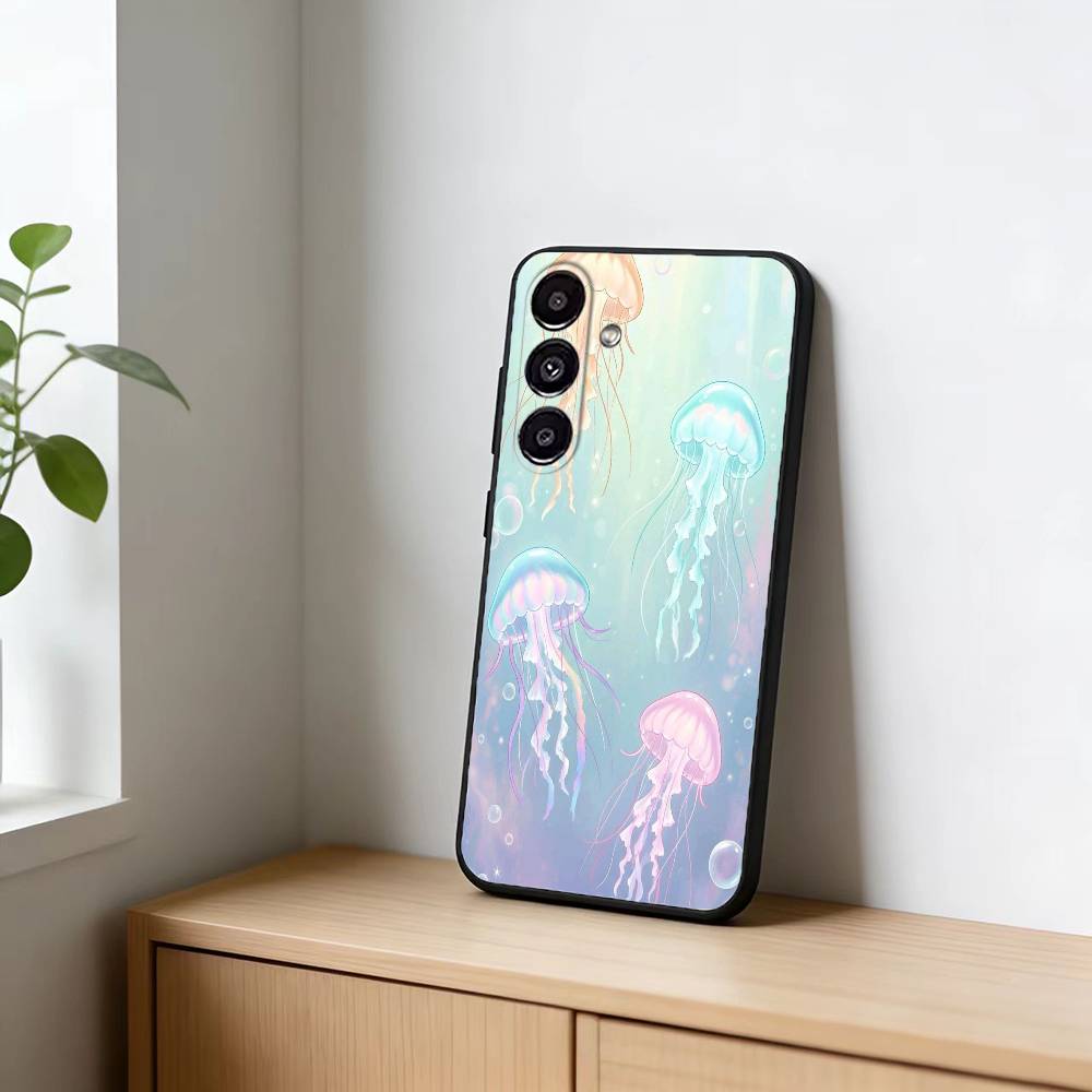 INS C-Cartoon Jellyfish Phone Case For Samsung Galaxy A20,21s,22,31,32,52,53,72,73,80,91 Soft Black Shell