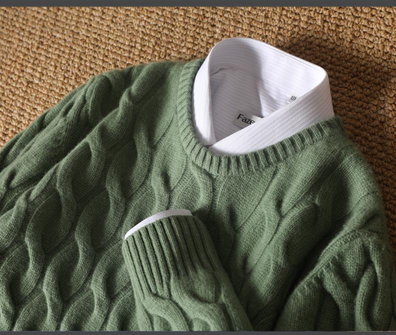 Men's Heavyweight 100% Wool Cable Knit Pullover Sweater