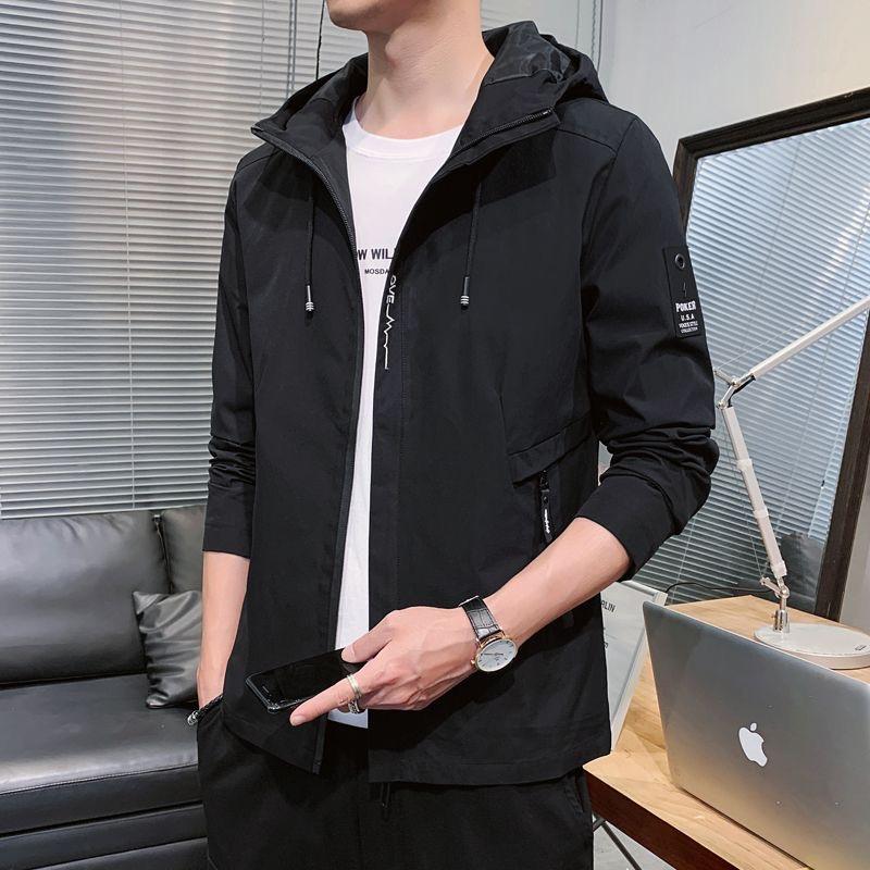 Giacca da uomo casual, comoda e ampia, di grandi dimensioni, con cappuccio, tinta unita, alla moda primavera e autunno
