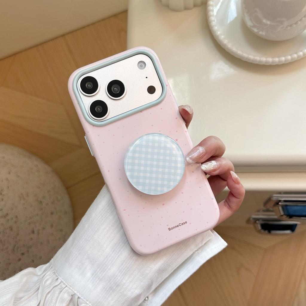 ins wind contrast color plaid bracket is suitable for 17pro max mobile phone case iphone16 macaron 15 soft 13 fresh