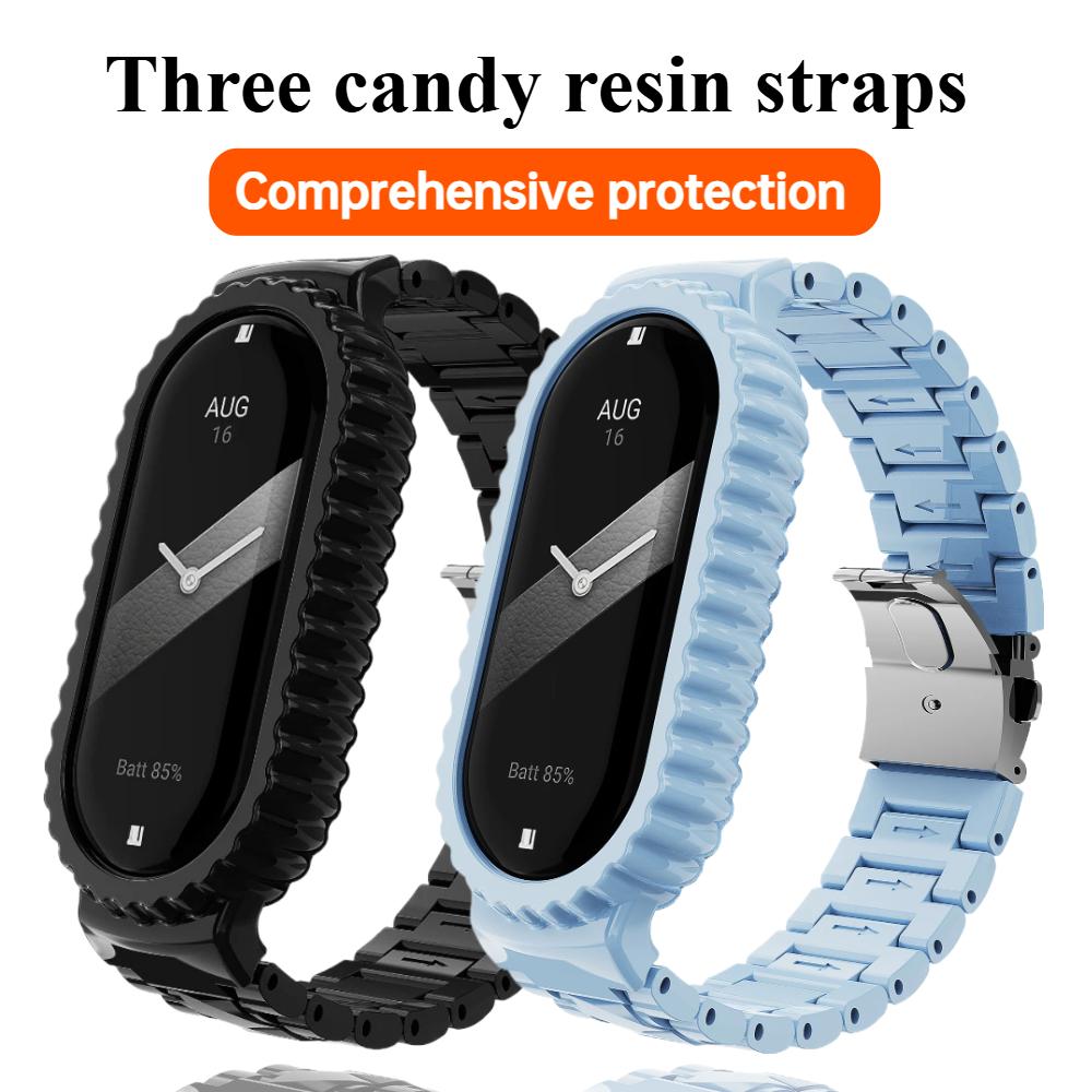 

Strap+Case For Xiaomi Mi Band 10 Strap Resin Replaceable Bracelet Wristband for Mi Band 9 8 7 Belt Mi Band 6 5 4 3 Strap Mi Smart Band 8 чорний