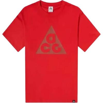 Camiseta Deportiva de Manga Corta con Cuello Redondo y Estampado de Logo Triangular Serie ACG para Hombre Tops Rojo DJ3645-657