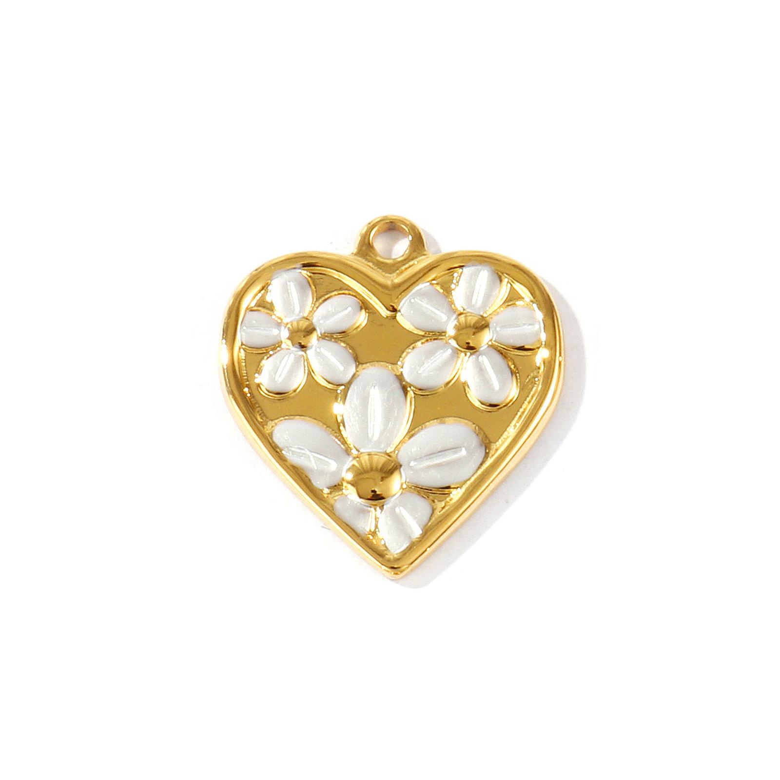 

2 Pcs 304 Stainless Steel Heart Flower Painted Valentine s Day Charms 18K Gold Plated Pendants For DIY Necklace 28mm x 26mm белый