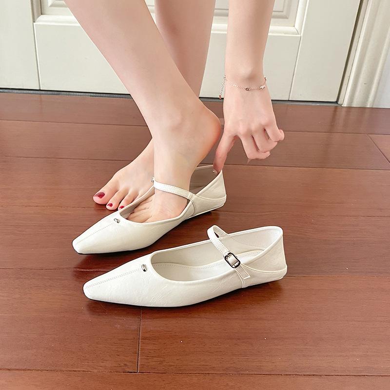 White Small Golden Beans Square Head Shallow Mouth Soft Bottom Mary Jane Fairy Japanese Evening Breeze Word with French Two Wear Single Shoes Woman