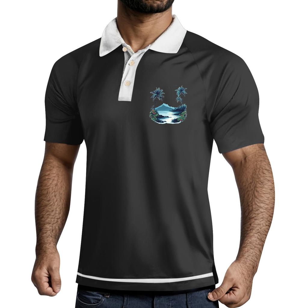 Pánská košile s krátkým rukávem, potiskem a klopami, na tři knoflíky