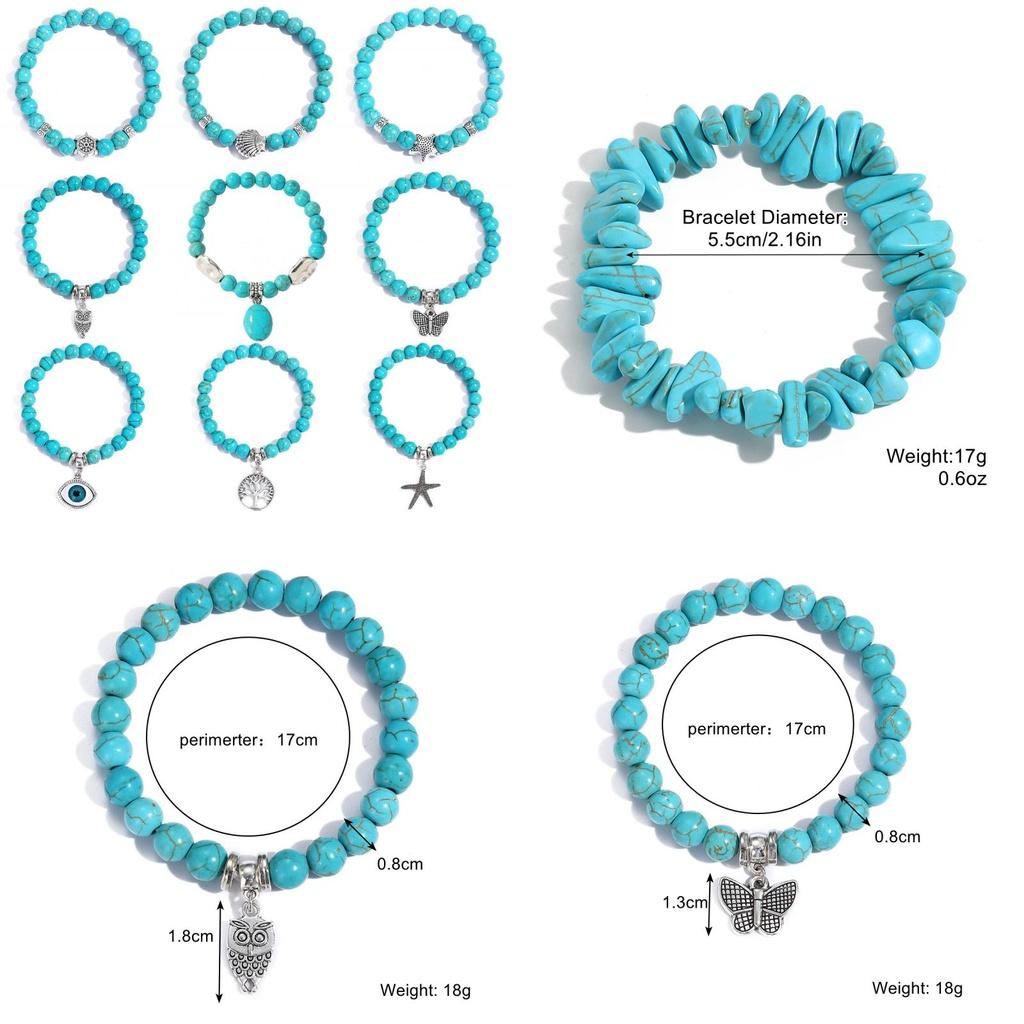 Fashionable Bohemian Ethnic Turquoise Beaded Bracelet Set For Women