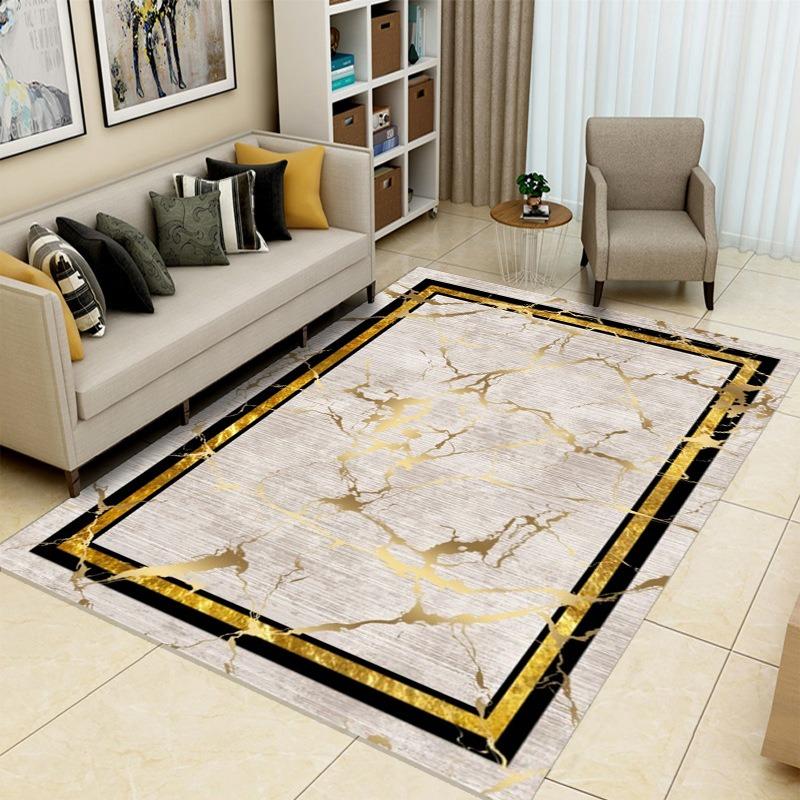 LuxuryGilded Carpet Marble Texture Living Room Anti Slip Mat European Light Luxury Bedroom Sofa Foot Mat Modern Simple Floor Mat