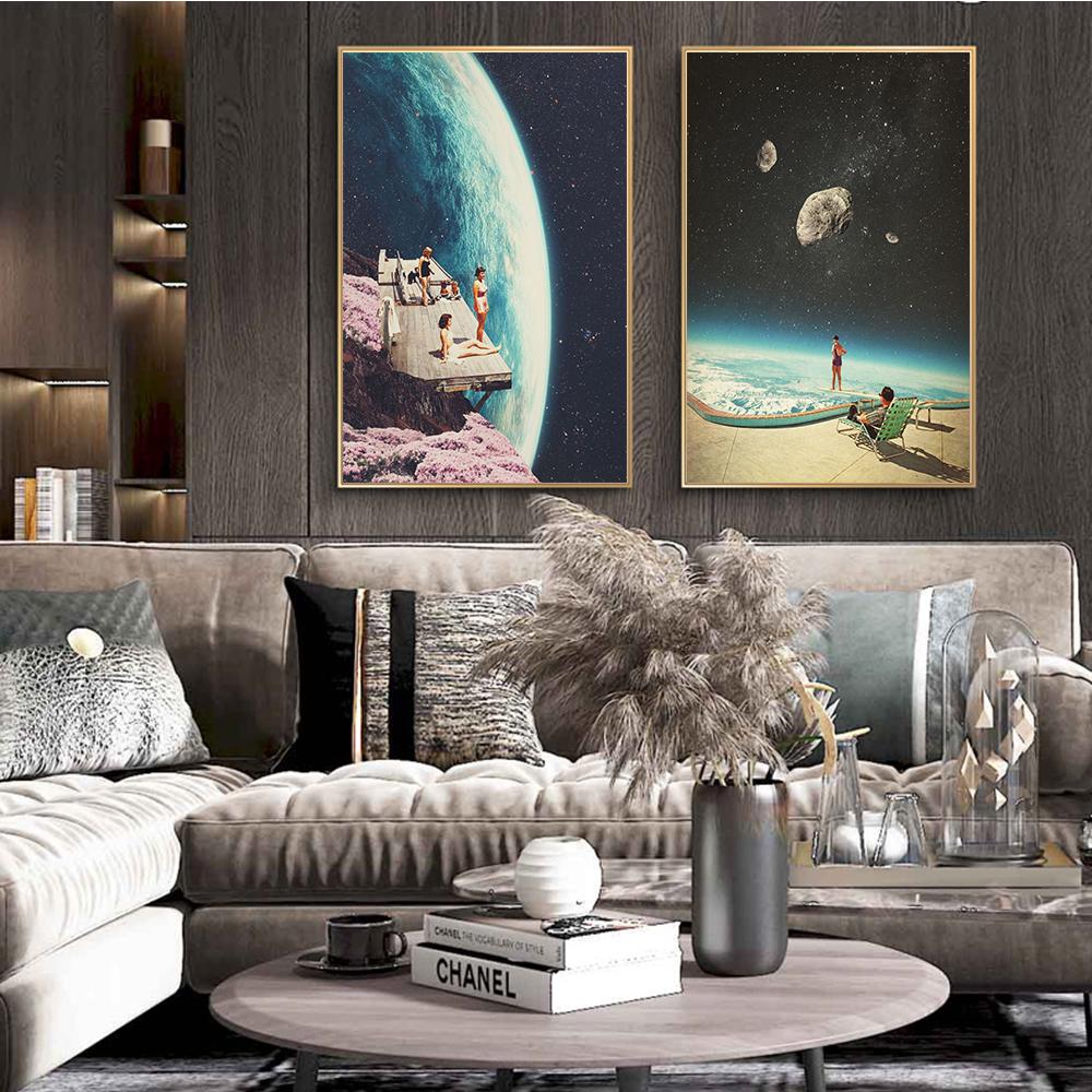 Science Fiction Space Collage Romantic City Prints Poster Canvas Painting Modern Wall Art Picture Living Room Bedroom Home Decor