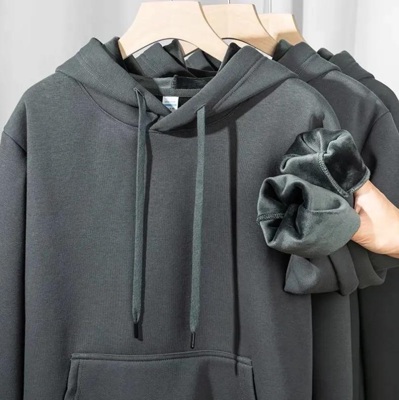 Men's Heavyweight Iron Gray Fleece Hoodie - Warm, Loose Fit for Autumn/Winter