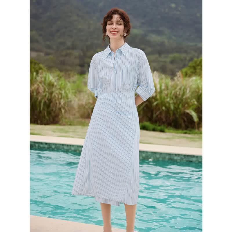 ELLE Striped Twisted Design A-Line Dress L