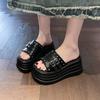 Fashion Fashionable Wedge Heel Slippers Summer New Round Head Riveted Metal Belt Buckle Waterproof Platform High Heels