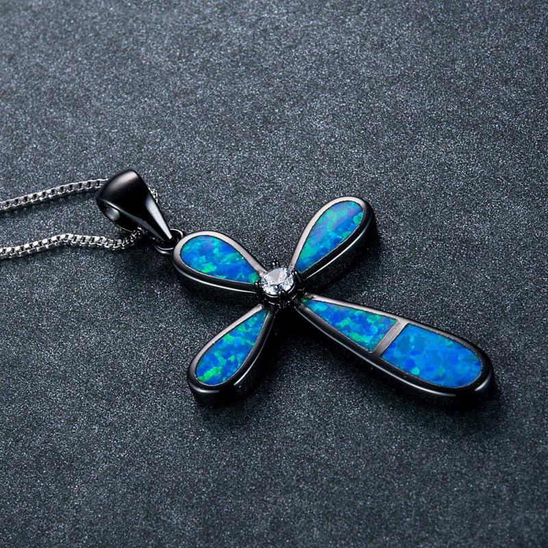 

New Accessories European and American Crosses Single Diamond Droplet Opal Necklace Pendant Personalized Retro Jewelry