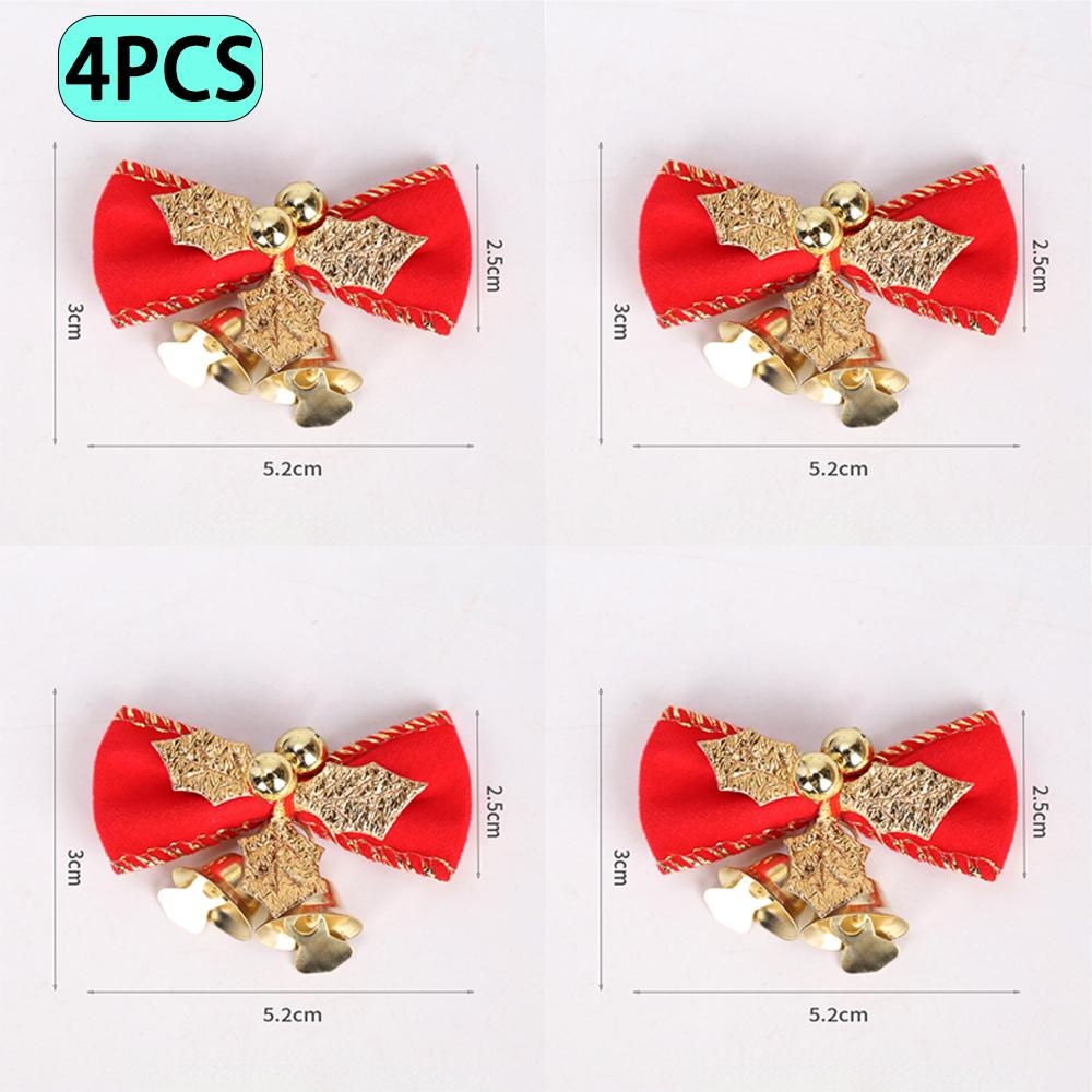 

Christmas Bow with Bells Ornaments, 4/8PCS Holiday Party Decorations for Gift Wrapping, Wreath & Festive Supplies 4pcs золотой