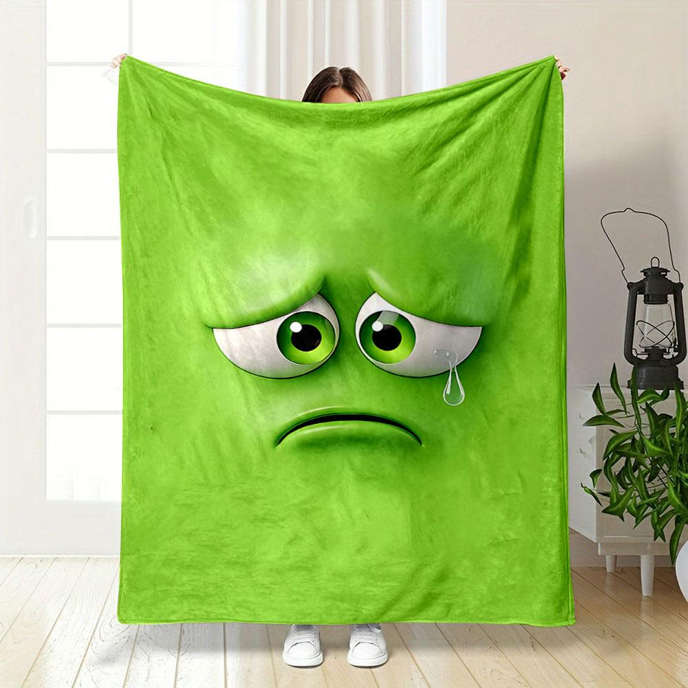 Sad Green Face with Teardrop and Large Eyes. for All Seasons Blanket Lunch Break Throw Gift