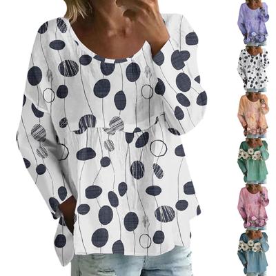 Women's Casual Fashion Loose Round Neck Floral Print Long Sleeve Top