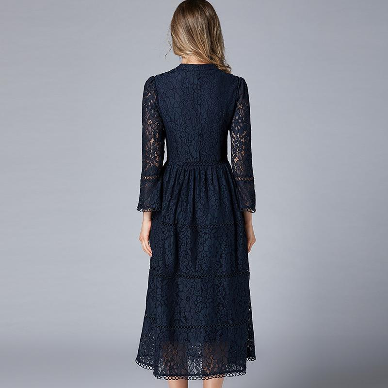 Brand Plus Size Women's Spring 2025 Lace Patchwork Dress for Middle-Aged European and American Styles.