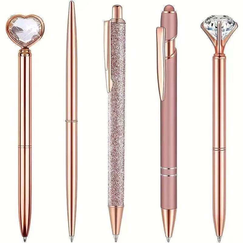 Rose Gold Kugelschreiber Set - Stilvolle Metallstifte mit Kristallakzenten - Perfekt für Studenten, Büro, Geschenke und Hochzeiten
