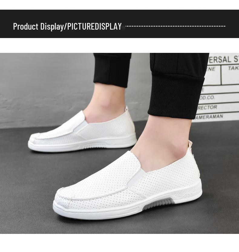 Herren Weiße Perforierte Leder Slip-On Krankenschwester Schuhe - Atmungsaktiv, Rutschfest, Verschleißfest, Lässige Flache Sohle Board Schuhe