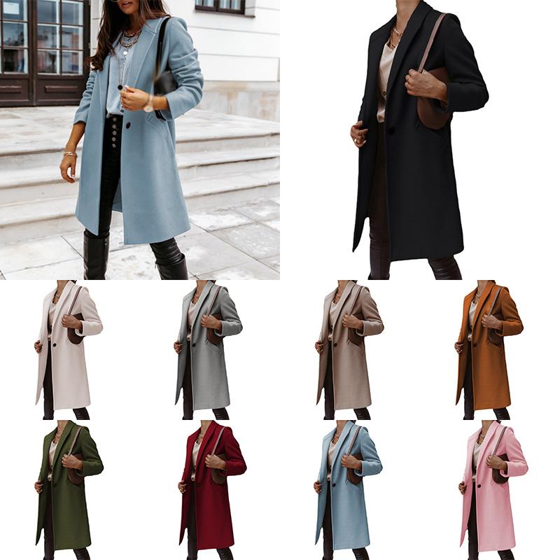 Autumn Winter mid-length Solid Color Women Outerwear Lapel Woolen Coat