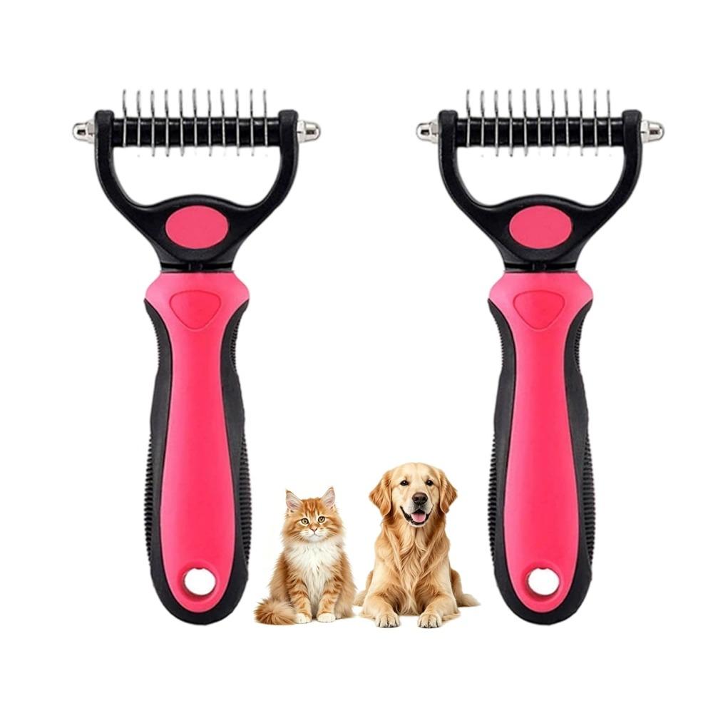 Dogs and cats use de-matting combs, long-haired pet undercoat rakes, de-shedding brushes to remove tangles, mats, and loose hair