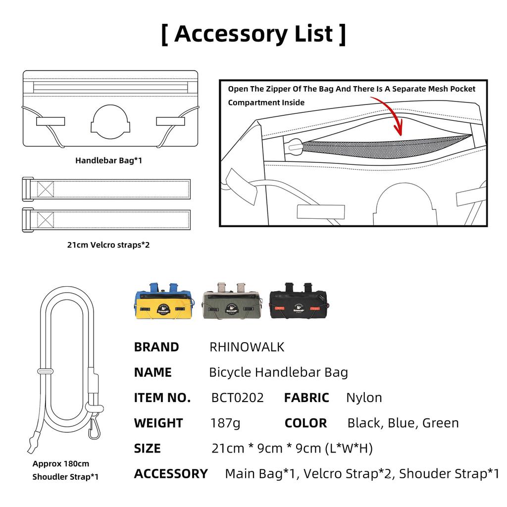 Rhinowalk Bicycle Handlebar Bag/Shoulder Bag, 2-Way, Waterproof, Lightweight, Storage Bag for Road Bikes, MTBs, and Folding Bikes (Green & Khaki)
