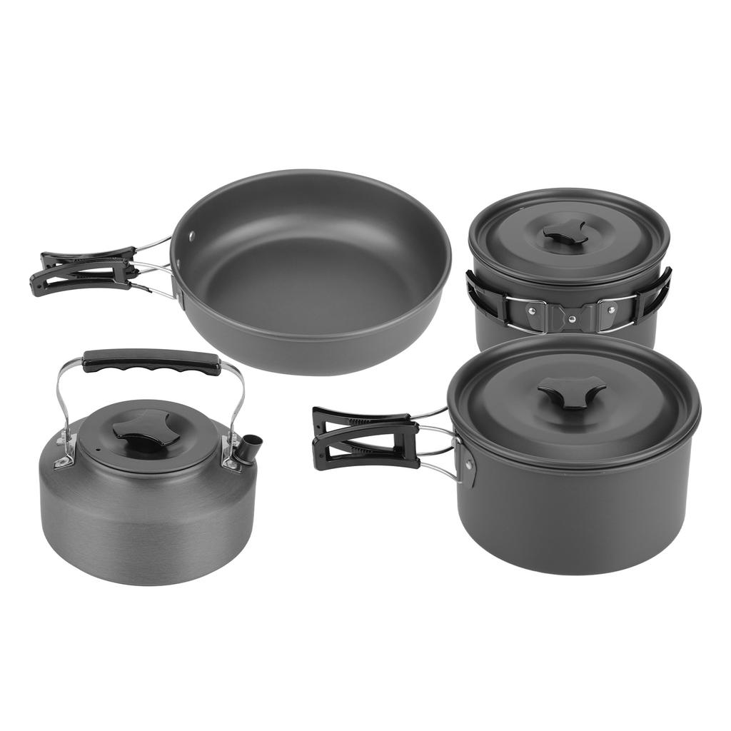 Camping Cookware Kit Aluminum Alloy Pot Teapot Fry Pan Saucer Plate Bowl Soup Spoon for Outdoor Traveling