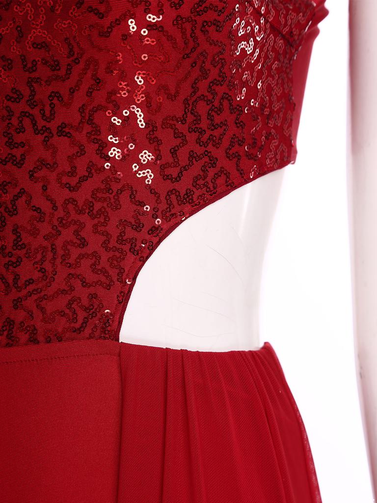 Damen rückenfreies Bodysuit-Kleid Pailletten-Oberteil Netzrock integrierter kurzer Unterteil Tanzkleidung